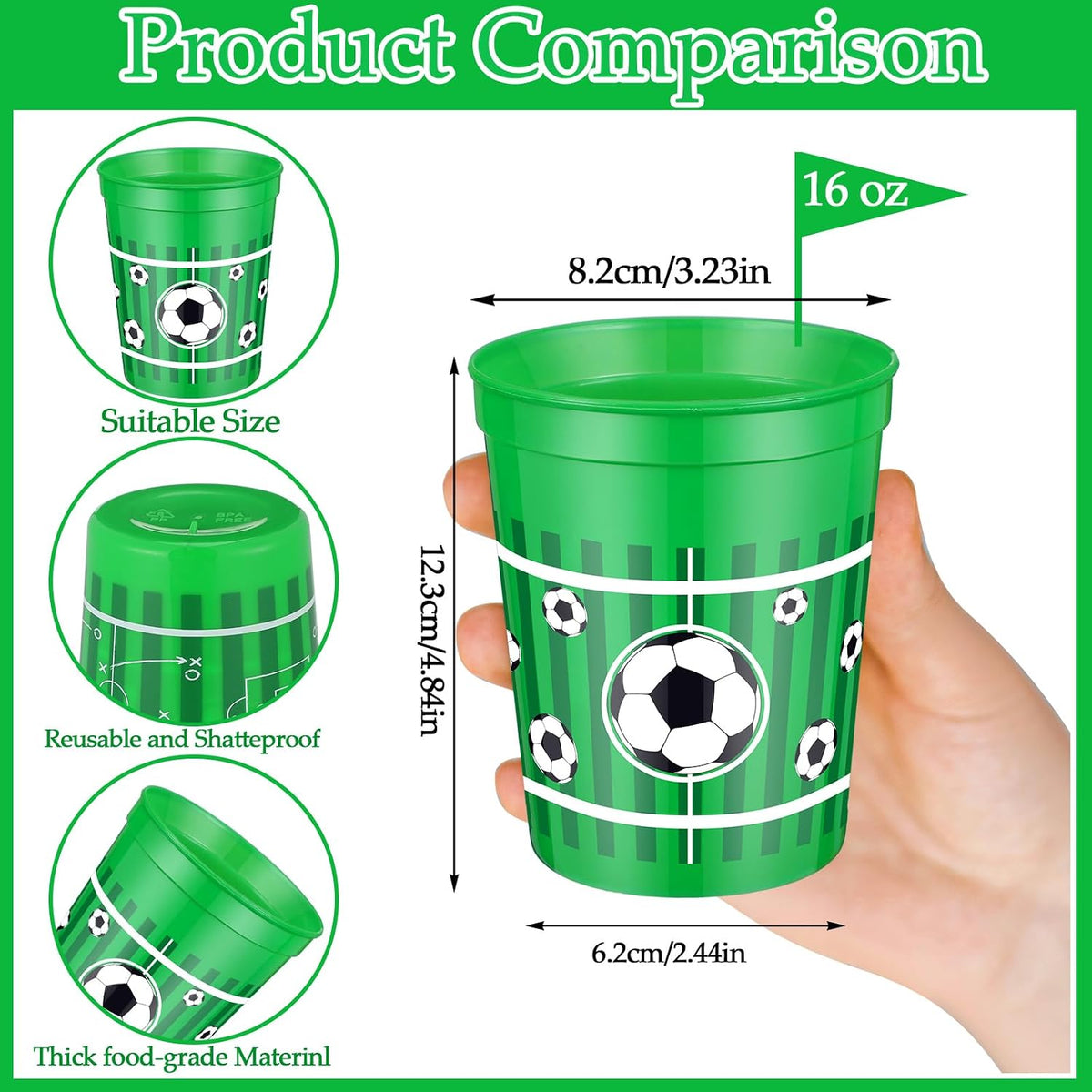 Norme 24 reusable plastic soccer party cups in 4 printed styles - view 28
