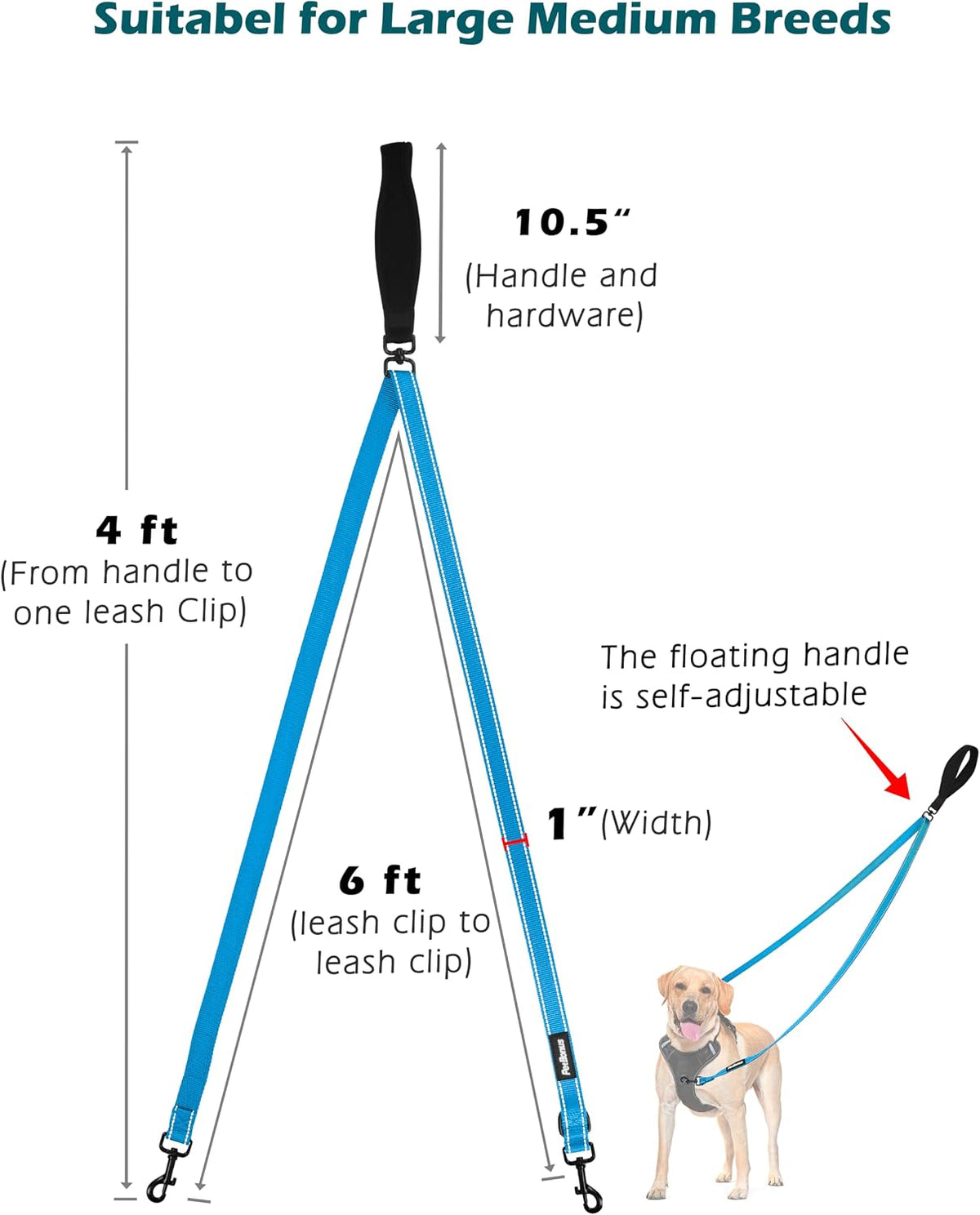 Two Point Control Dog Leash, No Tangle Training Walking Leashes – Essentials for Dogs - Light Blue - image 4