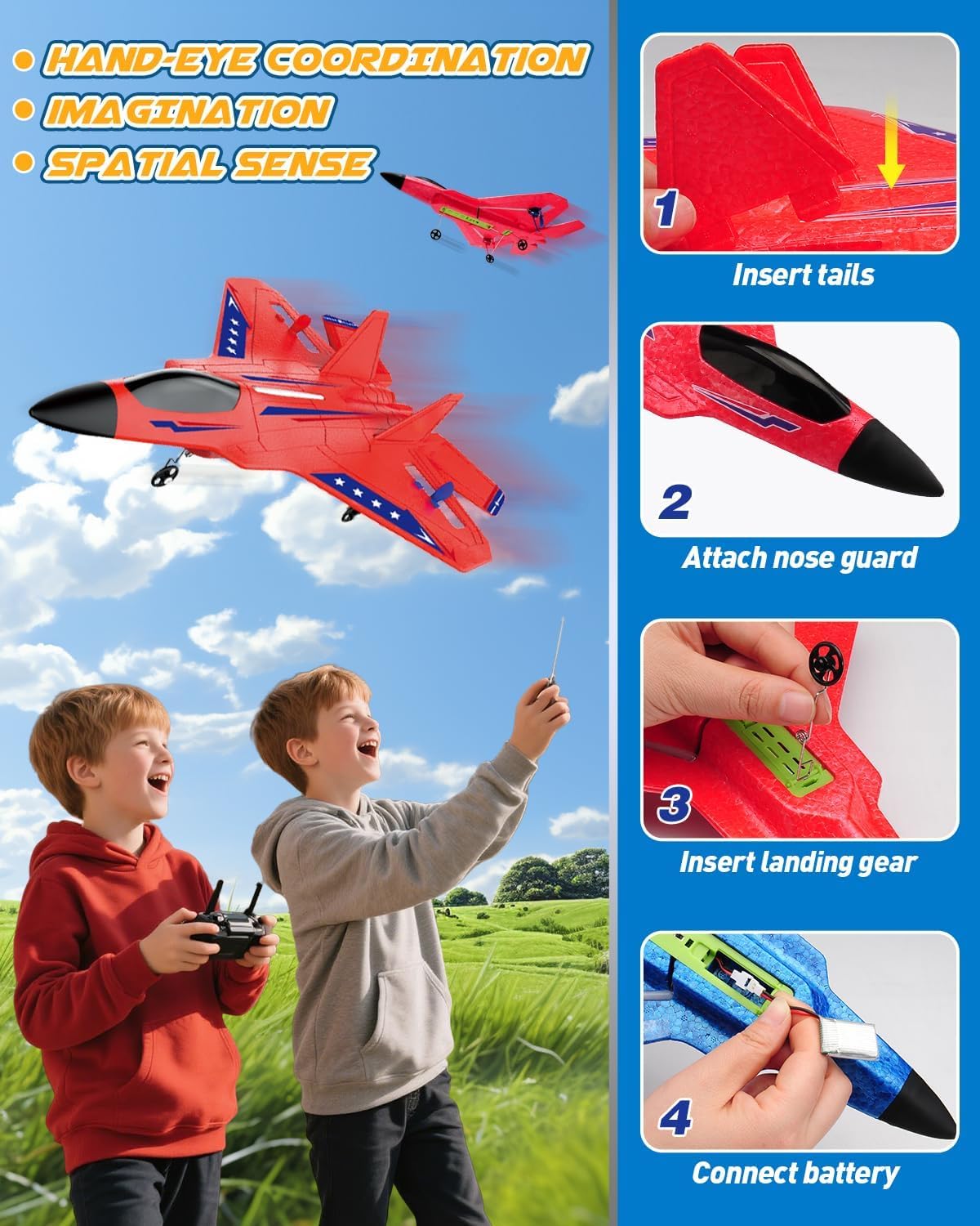 ANTSIR F-22 RC Airplane, 2.4GHz Easy to Fly Foam RC Plane - Red F22-2 Batteries Kf - image 2