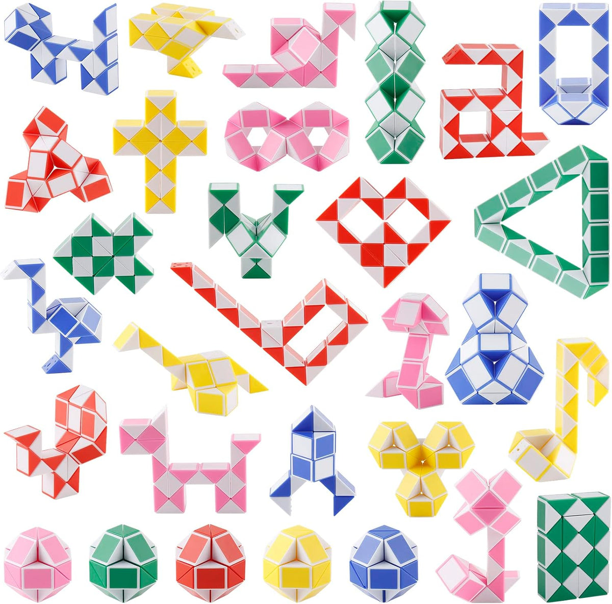 30 Pack Medium Snake Cube Fidget Toys Stocking Stuffers for Kids – Fun for Kids & Family - White 30pcs