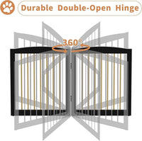 Freestanding Pet Gate for Dogs, Foldable Wooden Dog Gate for House, Stairs, Doorways, Step Over Pet Puppy Safety Fence,Support Feet Included,24" Height 2 Panels, Black&Gold