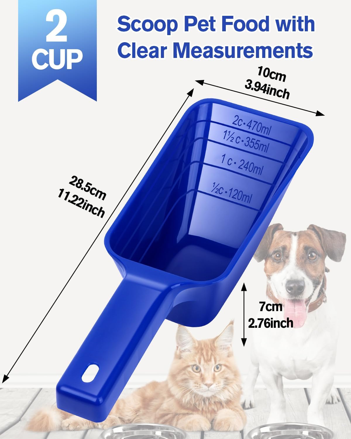 2 Cup Dog Food Scoop, Plastic Pet Food Scoop with Measuring Lines for Accurate Pet Food - Blue - image 2