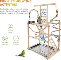 Bird Playground, Parrots Playstand for Small to Medium Birds, Perch Stand with 3 Ladders Playgym with Rope Perch, Swings Feeder Cups Bird Cage Accessories for Conure Cockatiel Lovebirds