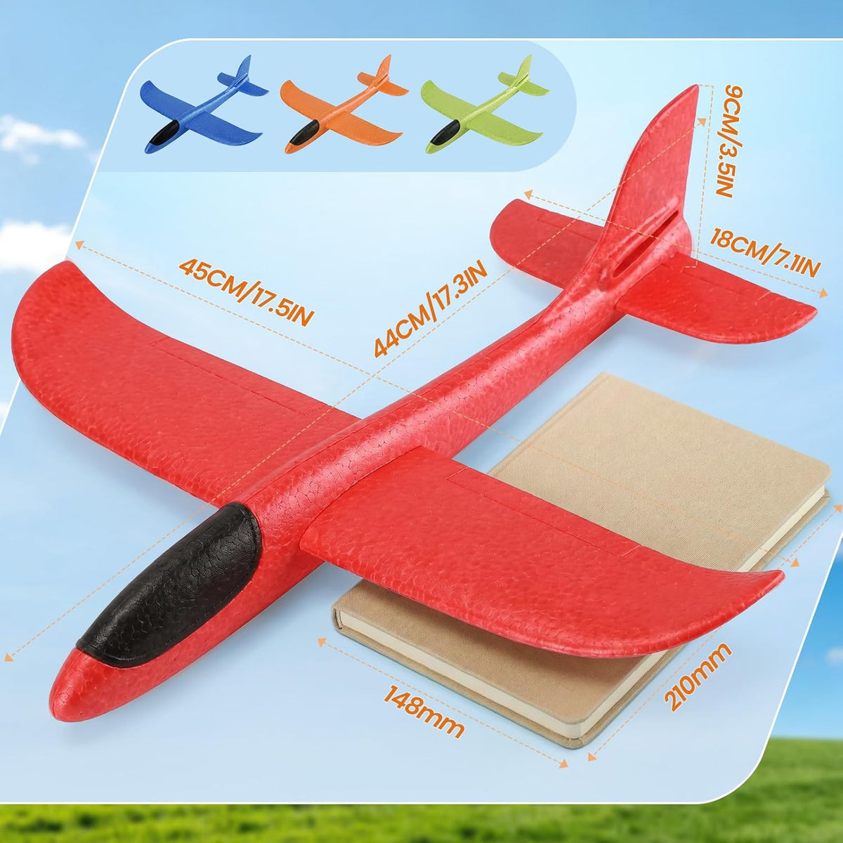 VCOSTORE 2 Pack Foam Airplanes for Kids - Solid Color (Large) - image 2