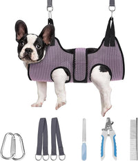 PAWCHIE Dog Grooming Hammock Harness for Dogs & Cats with Pet Nail Clipper Trimmer- Breathable Cat Hanger Sling for Trimming Clipping Nails-Dog Hammock Restraint Bag for Small Medium Large Dog, Pink S