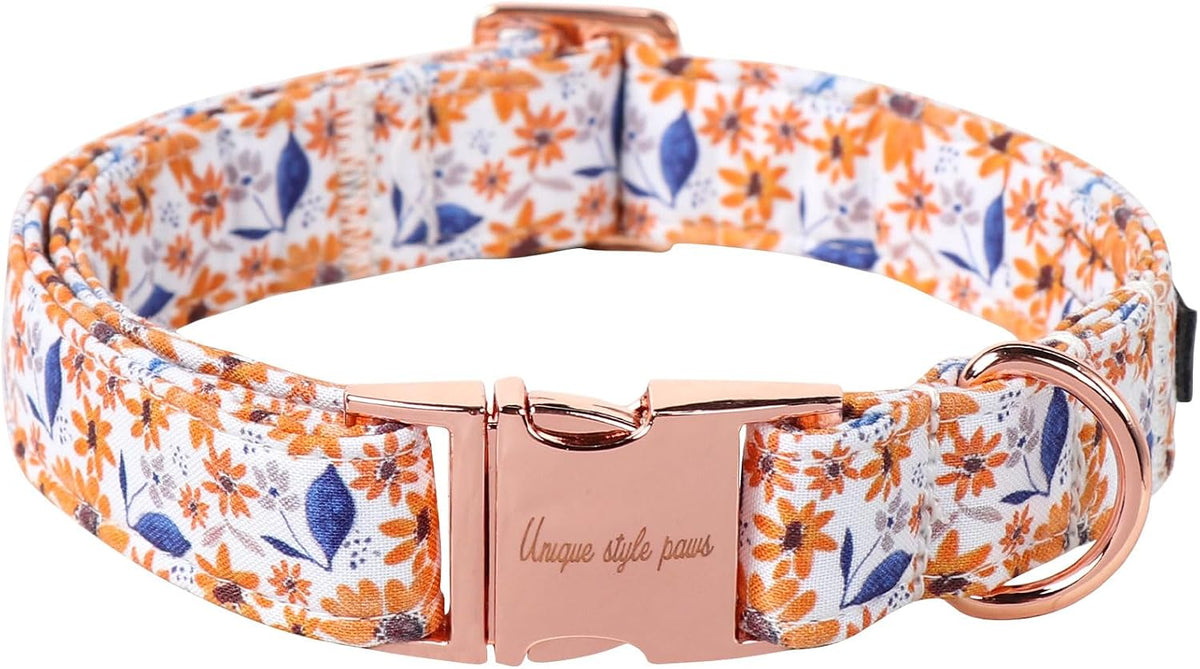 Dog Collar With Metal Buckle, Red Rose Flower Gift for Small - Leaf flower / M
