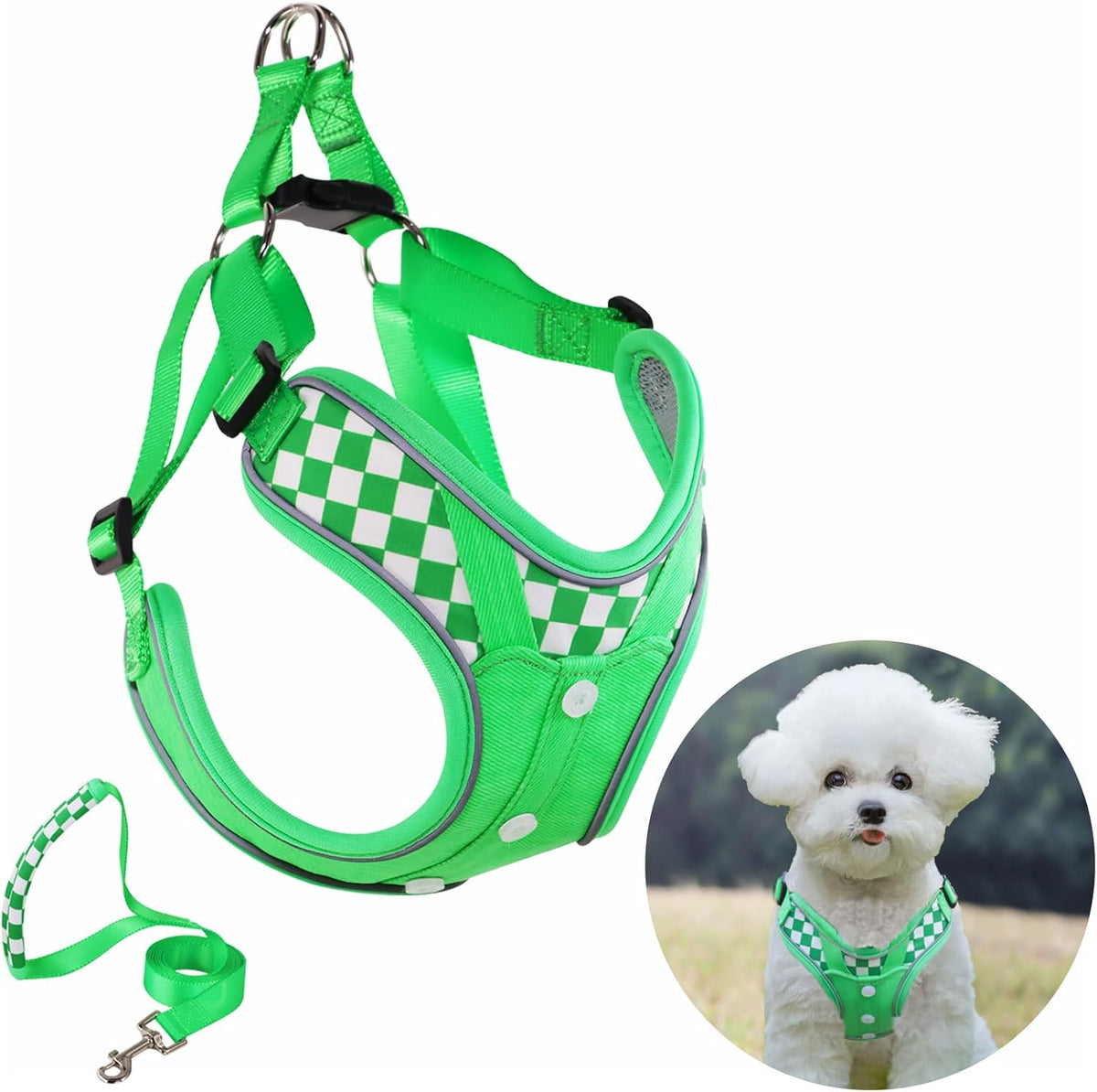 Dog Harness with Leash Set, No Pull Adjustable Step in Pet Vest – Essentials for Dogs - Green (denim) / S