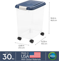 IRIS USA Airtight Pet Food Storage Rolling Container - 30 lbs / Navy - image 3