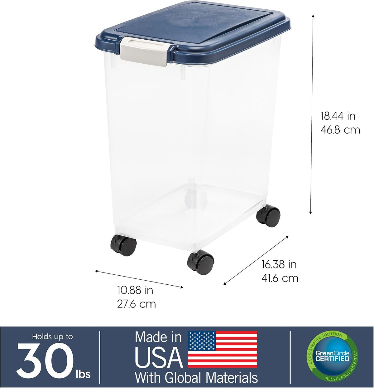 IRIS USA Airtight Pet Food Storage Rolling Container - 30 lbs / Navy - image 3