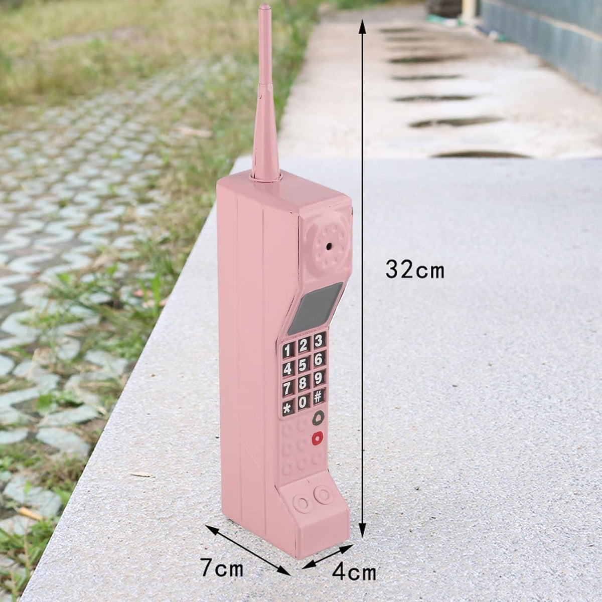 TOTITOM retro brick cell phone prop in pink with printed keys and antenna - view 7