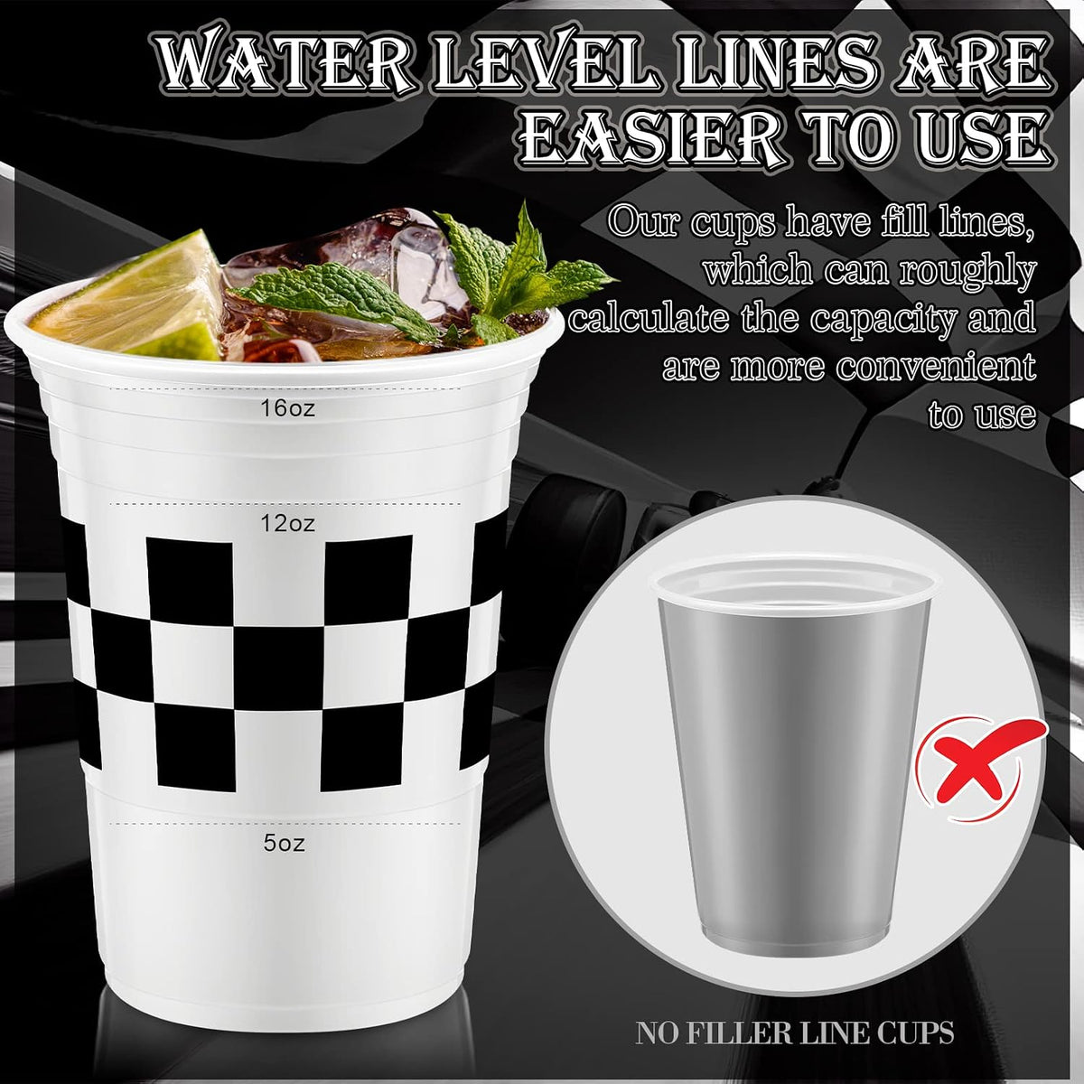 Norme 48 Pcs Checkered Flag Plastic Cups - Checkered Flag - image 4
