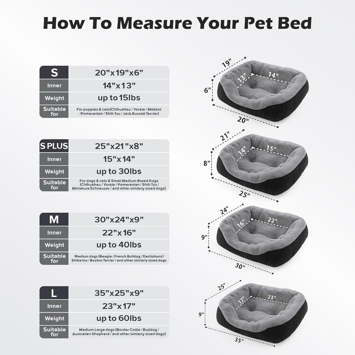 Medium Dog Beds for Medium Dogs Washable - S (20"x19"x6") / Black - image 2
