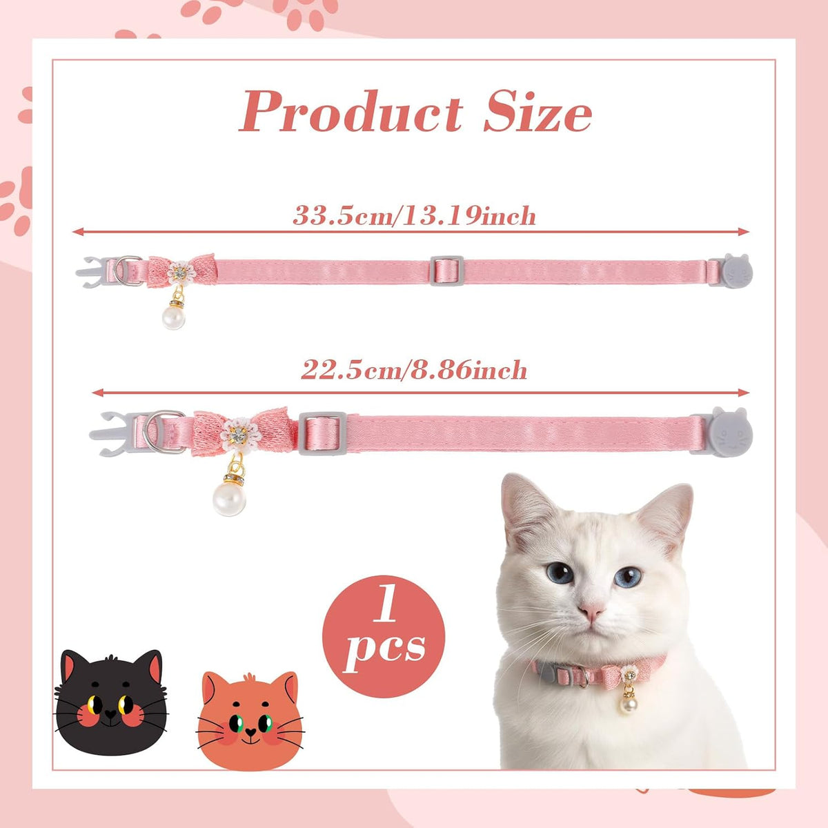 LXUEJIE pink breakaway cat collar with bow and pearl pendant - view 2