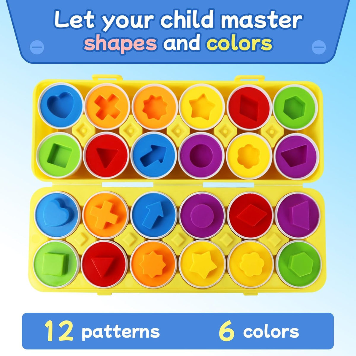 Tinabless Matching Eggs Toys 12 pcs Set Color & Shape Recognition - Yellow - Color & Shape Matching - image 2