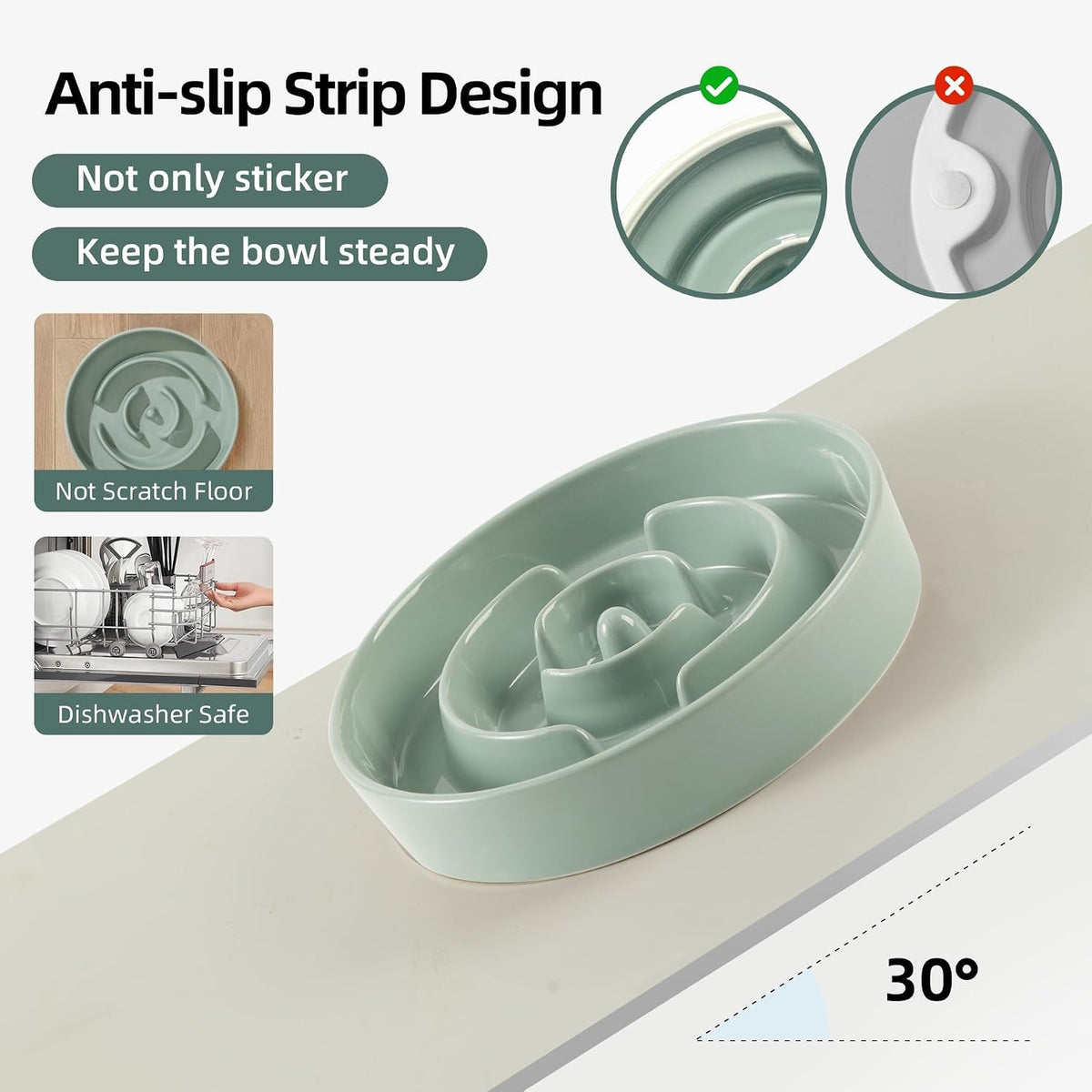 Ceramic Slow Feeder Dog Bowls - Light Green / 8.2inch-A+Bowl Set - image 4