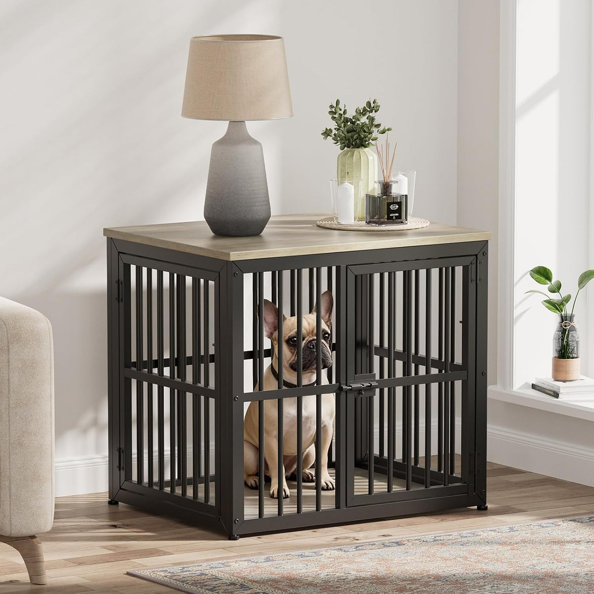 Lyromix 48'' XXL Dog Crate Furniture with 3 Doors for Large Dogs – Essentials for Dogs - Ancient gray / 26.9"L x 20.9"W x 24.0"H