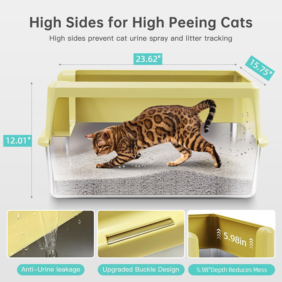 Stainless Steel Cat Litter Box - Yellow (Pack of 1) - image 4