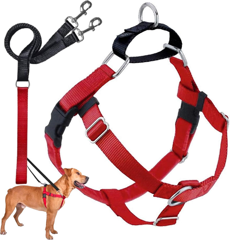 2 Hounds Design Freedom No Pull Dog Harness and Leash, 1" LG - Red / 1" MD (Chest 24" - 28")