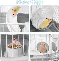 PINVNBY Dwarf Hamster Cage, Small Animal Cages, 2-Tier Travel Portable Mouse Cage Hamster Carrier with Castle House Running Exercise Wheels, Water Bottle and Food Dis（Gray）