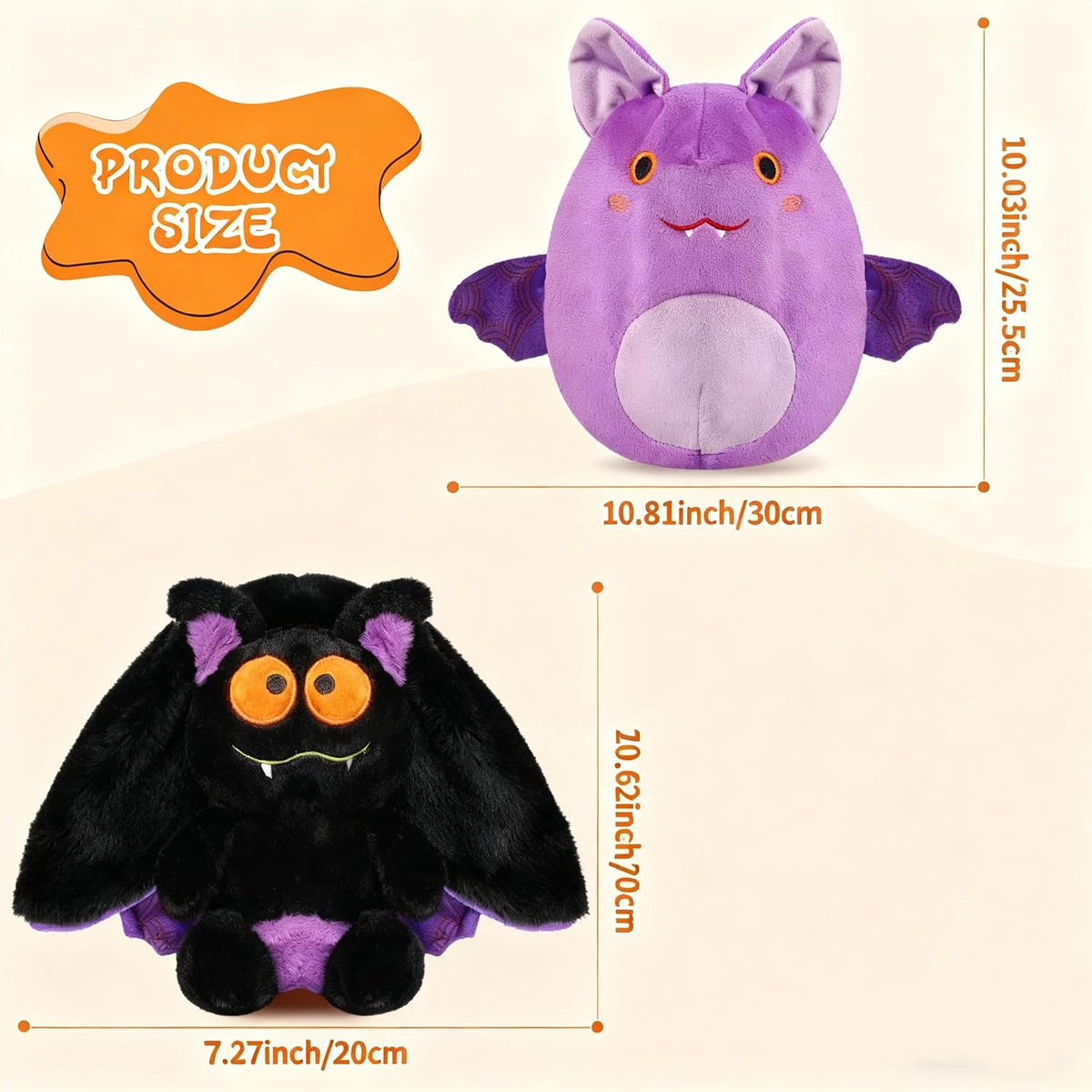 MIAODAM 11 inch reversible Halloween bat plush in purple - view 28