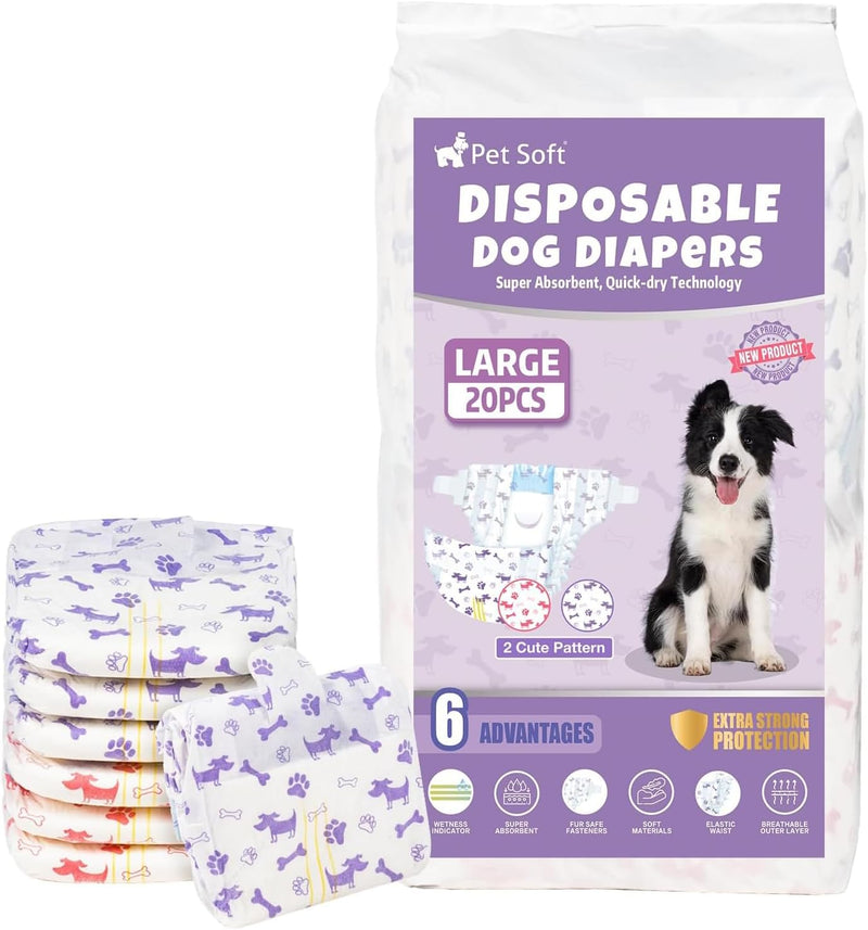 Pet Soft Female Dog Diapers - Mixed-Pack of 20 / Large