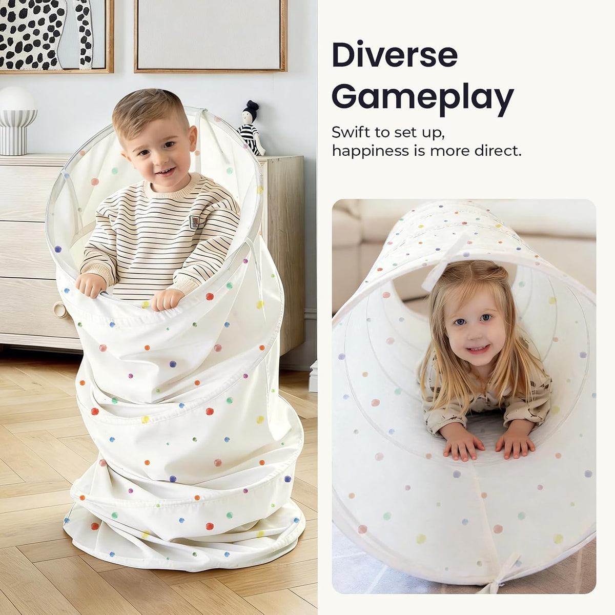 Tiny Land Kids Tunnel Toys with Storage Bag for Toddlers – Fun for Kids & Family - Colorful Polka Dots - image 3