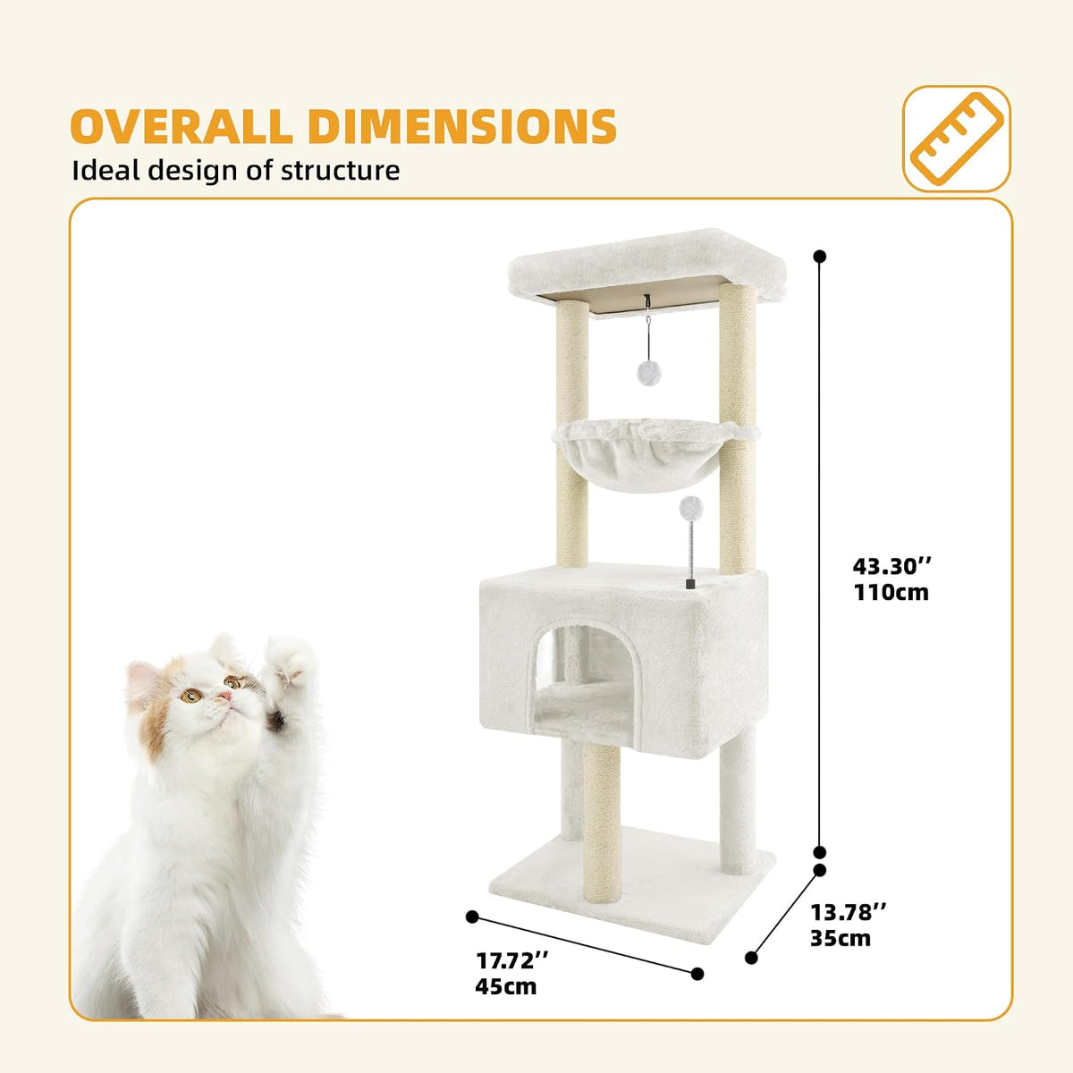 32" Cat Tree for Indoor Cats - Beige 1 / 43.3" - image 2