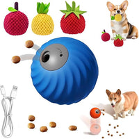 Zoomie Buddy 2.0, Zoomie Buddy for Dogs, 2 in 1 Smart Touch Interactive Dog Balls ＆ Pet Feeder, 2.83" Diameter, Suitable for Small/Medium Dogs, with Fruit Plush Cover (Blue, 3*Mix)