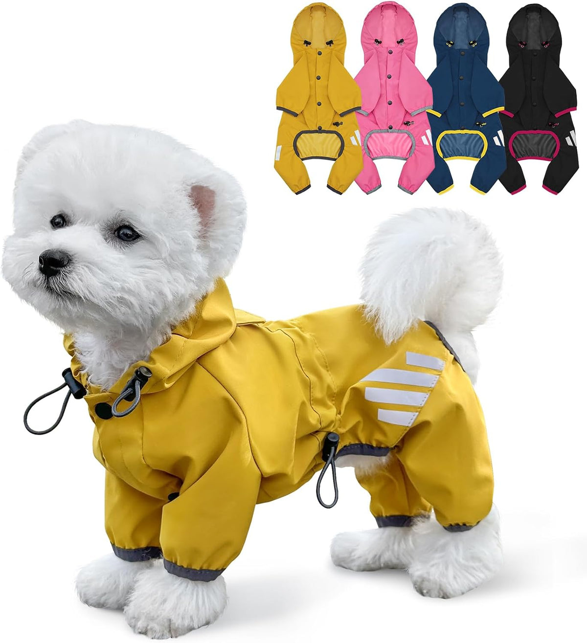 Dog Raincoat, Waterproof Dog Rain Jacket with Hood - L(Back Length15'') / Yellow
