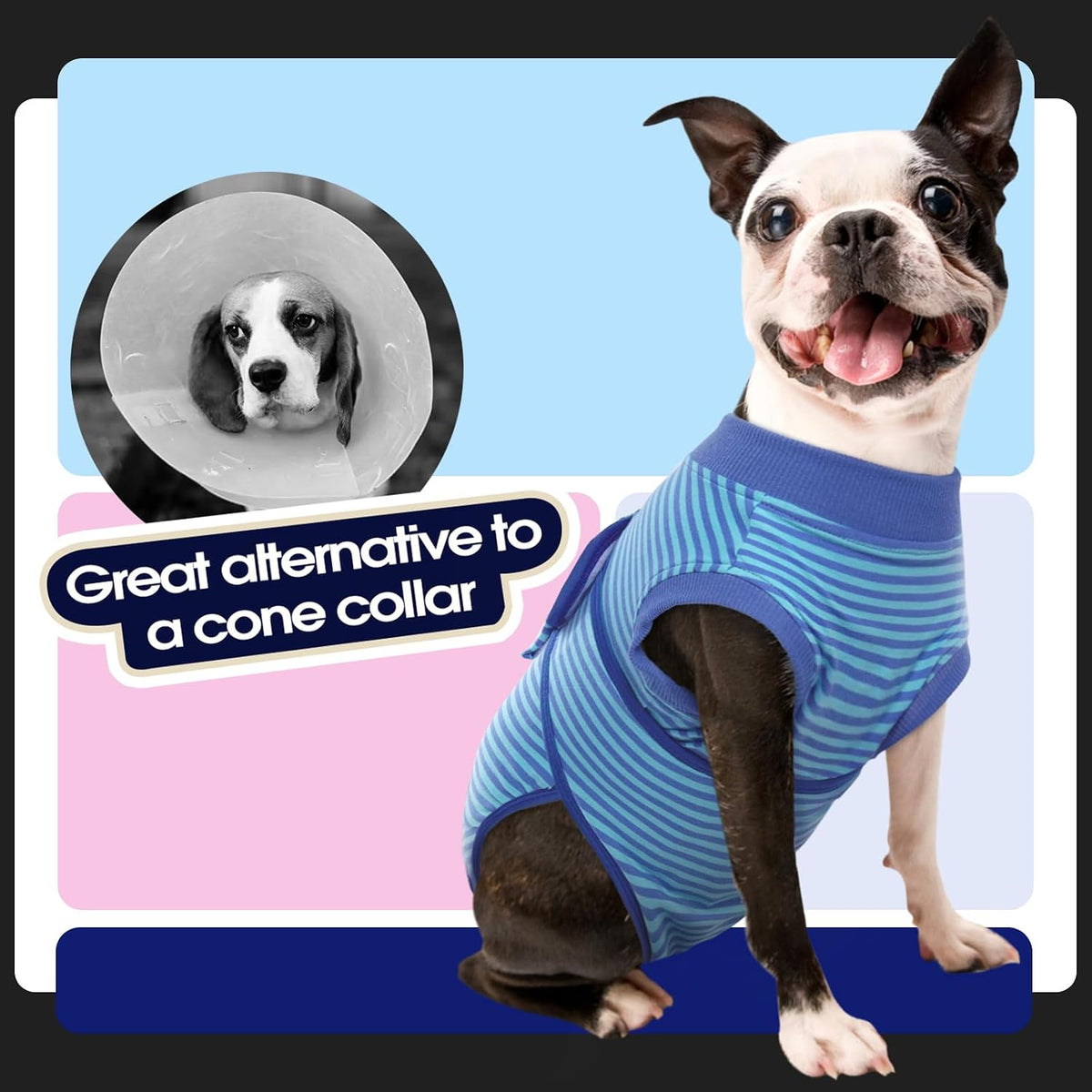 Dog Surgery Suit, Surgical Suit for Dogs, Dog Onesie for Surgery – Essentials for Dogs - M(back:13.4-16.1in,wt:14-25lbs) / Navy Blue Stripes - image 4