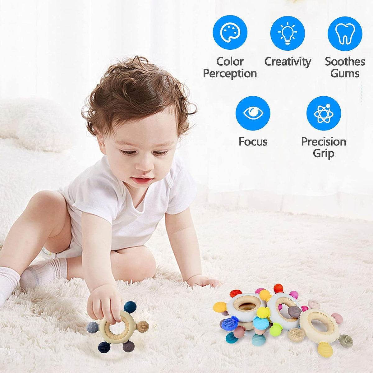 Baby Teething Toys Silicone Teethers BPA Free Silicone Rudder - Grey - image 3