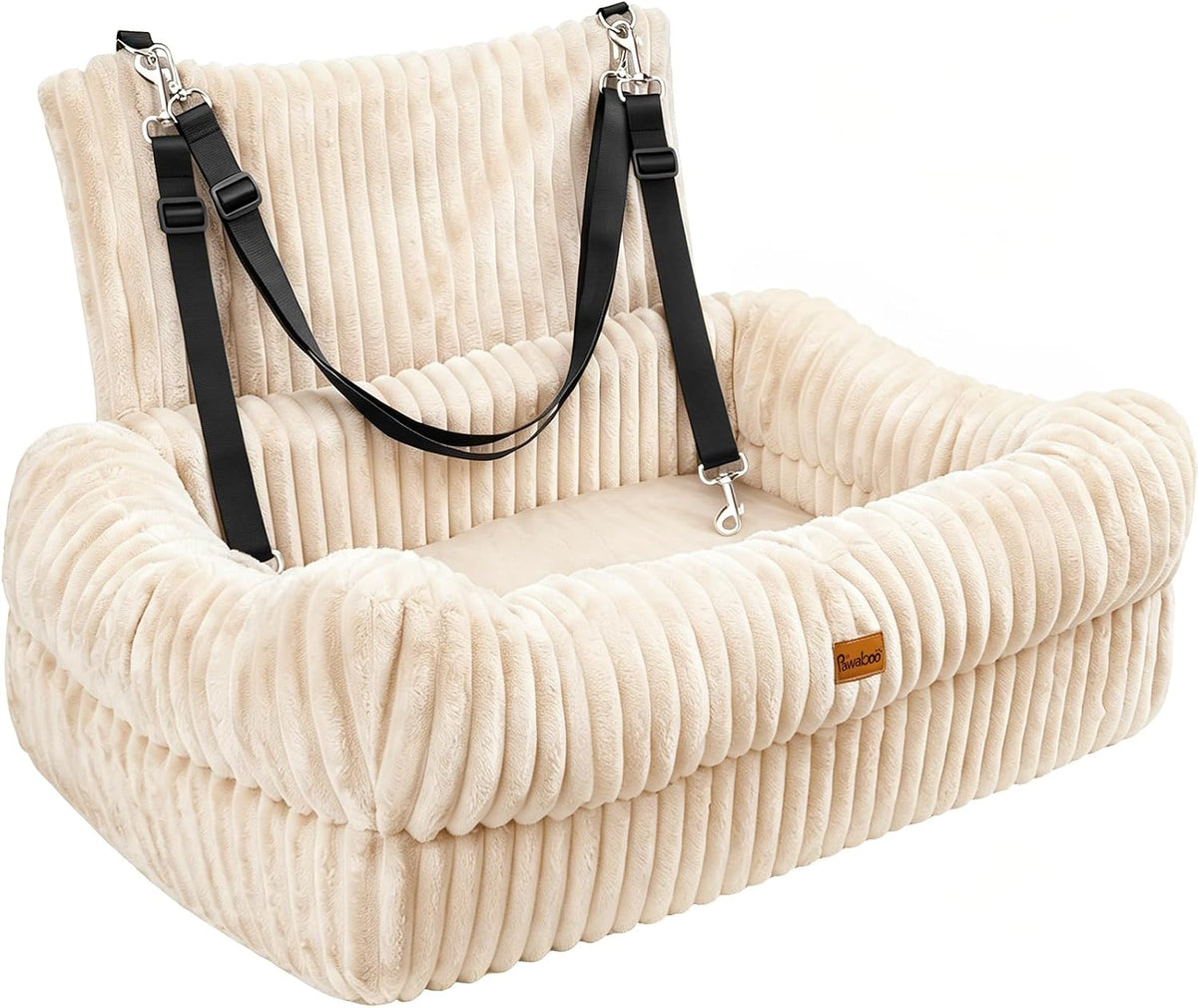 Pawaboo Dog Car Seat Bed, Memory Foam Booster for Medium/Large Dogs, Beige – Essentials for Dogs - Beige