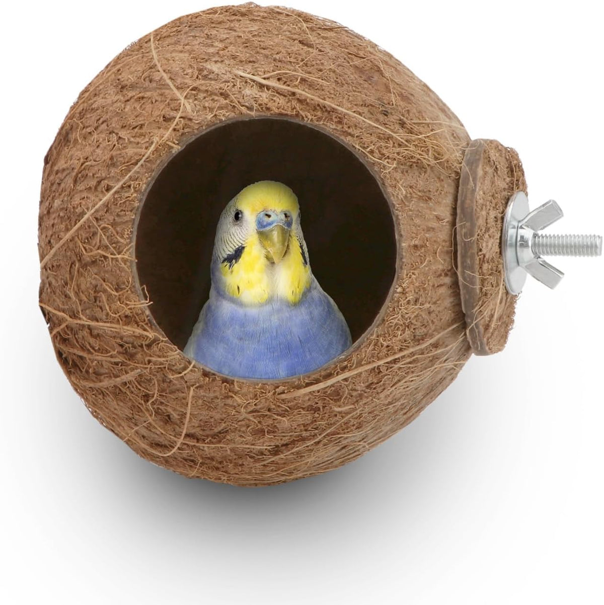 Hypeety Pet Bird Breeding Nest Natural Coconut Bird Hideout Hut - Coco Cage Perch Nest