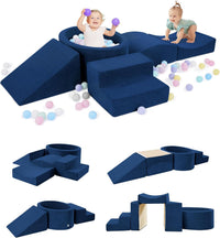 Elftopia foam climbing blocks with ball pit, stair climber and triangle wedge in beige - view 4