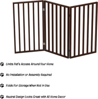 Pet Gate, 3-Panel Indoor Foldable Dog Fence for Stairs, Hallways - Brown / 3 Panel - image 4