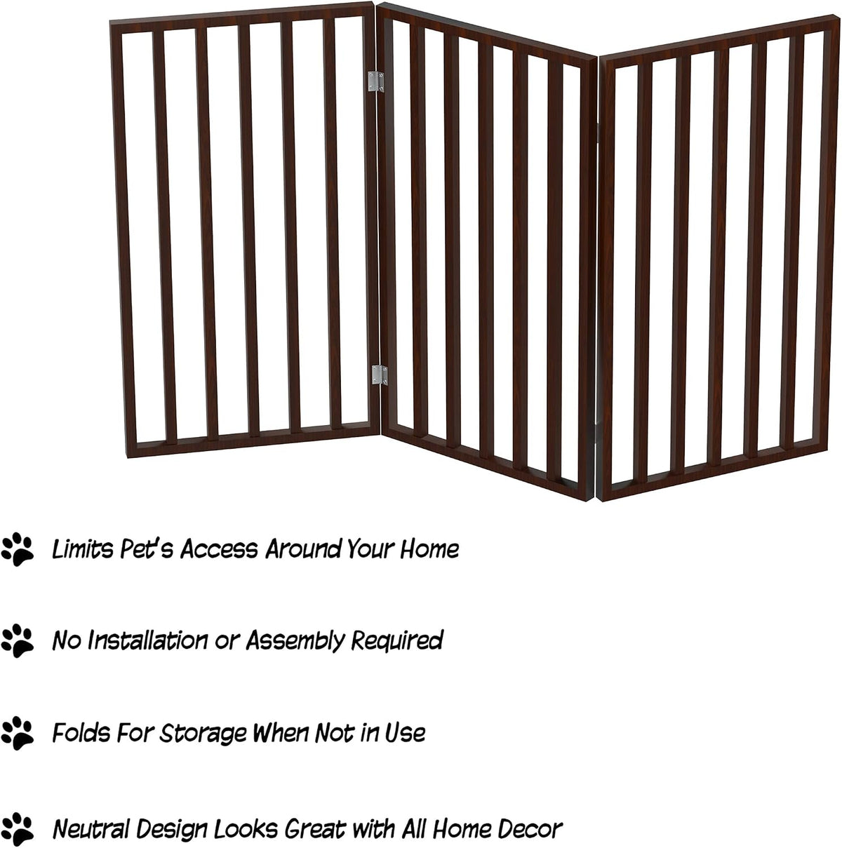 Pet Gate, 3-Panel Indoor Foldable Dog Fence for Stairs, Hallways - Brown / 3 Panel - image 4