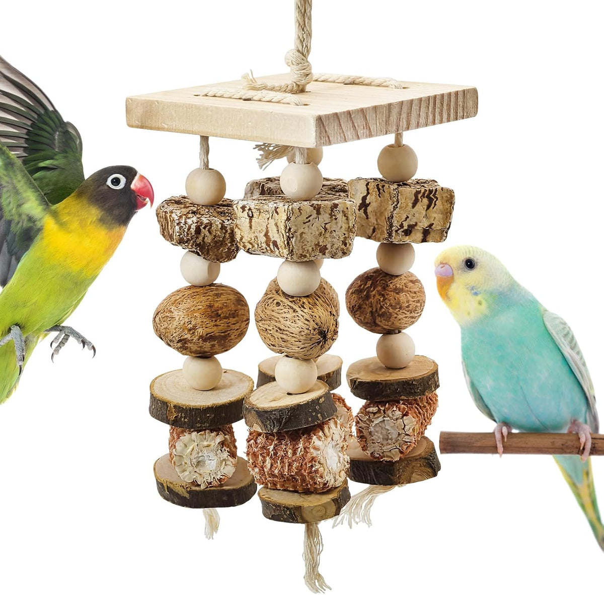 Macaw Toys Extra Large Parrot Toys Natural Wood Bird Chewing Toys - C: With Nut