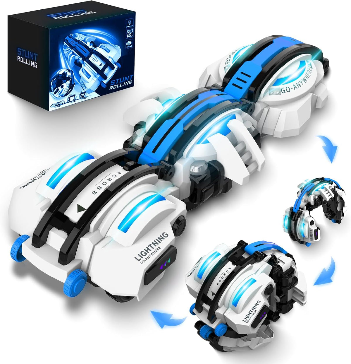 BAZADER 360° Stunt Remote Control Car with LED Lights – Fun for Kids & Family - Blue