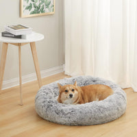 Calming Fluffy Donut Dog Bed for Large Dogs, 36" Round - 30.0"L x 30.0"W x 8.0"Th / Dark Grey - image 2