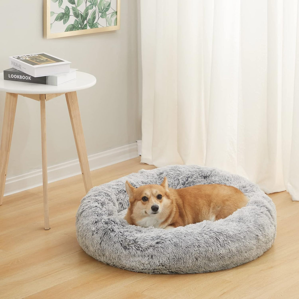 Calming Fluffy Donut Dog Bed for Large Dogs, 36" Round - 30.0"L x 30.0"W x 8.0"Th / Dark Grey - image 2