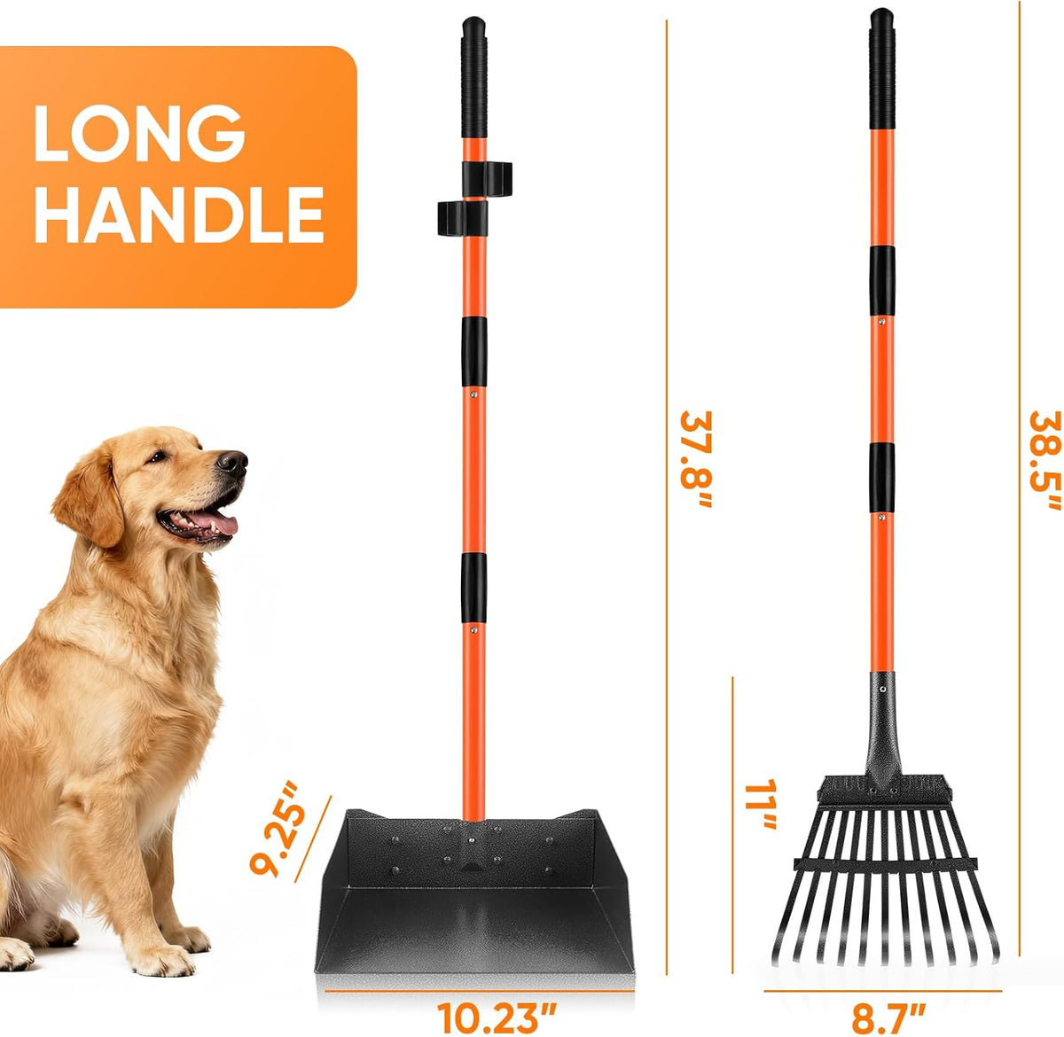 Pooper Scooper, Long Handle Dog Poop Scooper for Medium Small Dogs – Essentials for Dogs - Orange / Extra Large - image 3