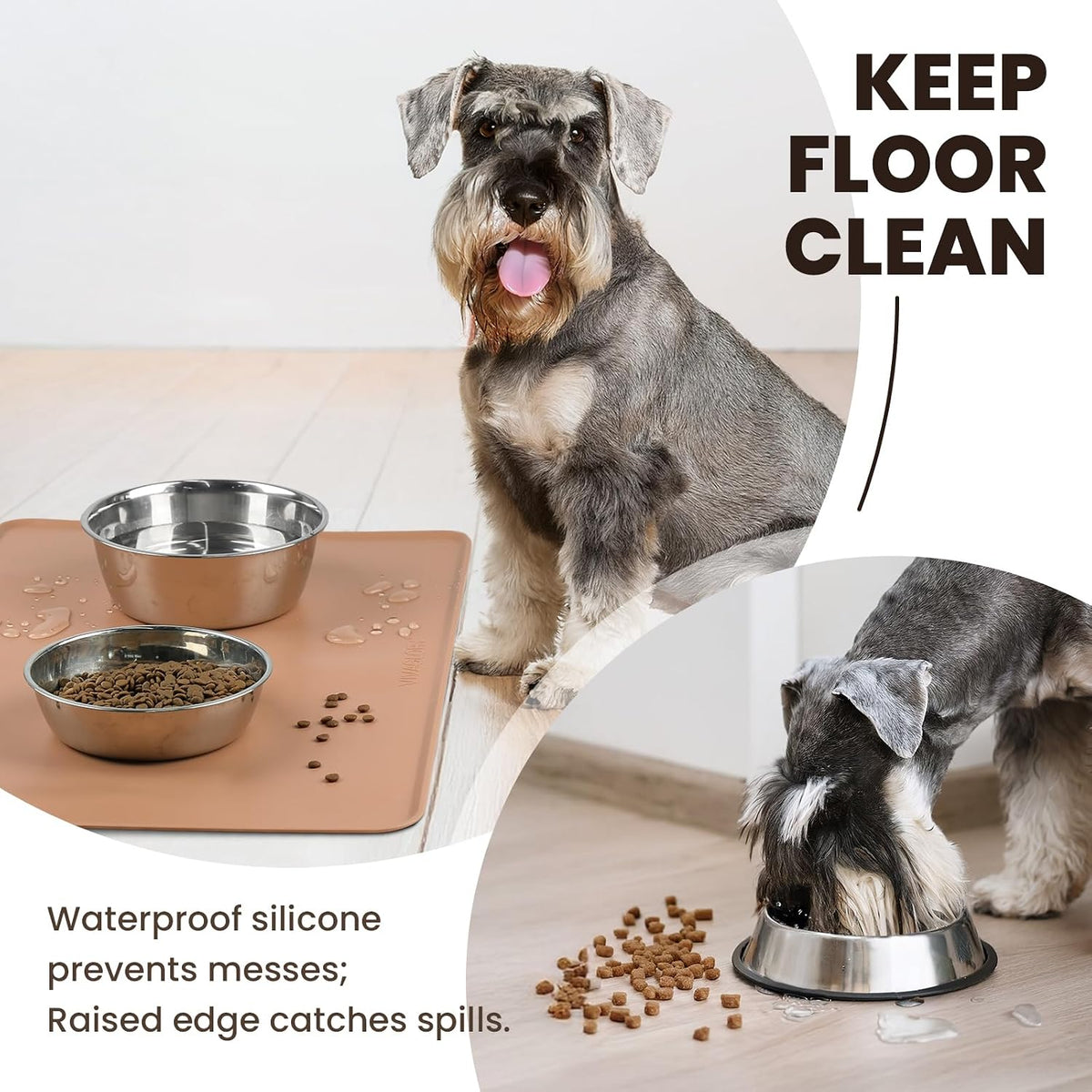 VIVAGLORY Pet Food Mat Flexmat Dog Bowl Mat, S - Khaki / S (18.9 x 11.8in) - image 2