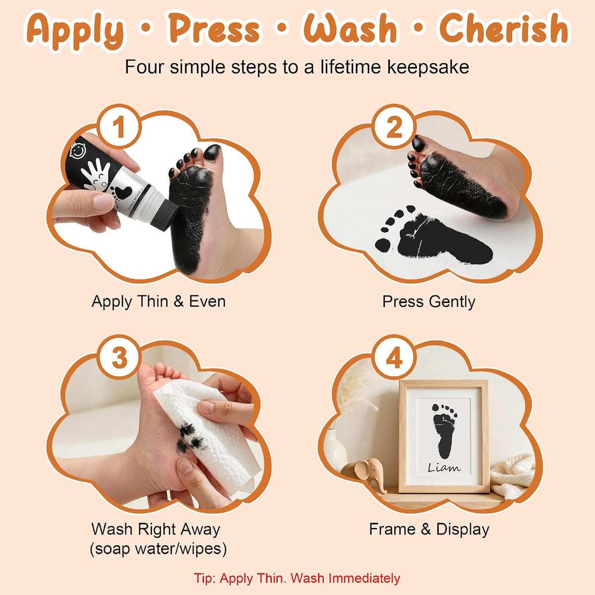 Sortnic black washable baby hand and footprint paint bottle with sponge head - view 4