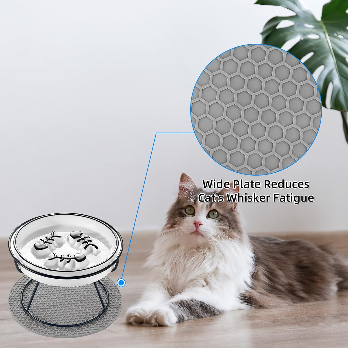 Ceramic Elevated Slow Feeder Cat Bowl, Anti Vomit - 2PCS Black - image 4