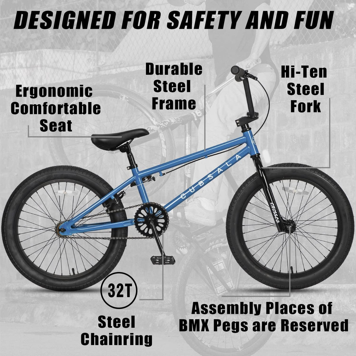 cubsala Crossea 18 20 Inch Kids Freestyle BMX Bike for 5-13 Years Old – Fun for Kids & Family - Blue & Black / 18 Inch / Without Pegs - image 2
