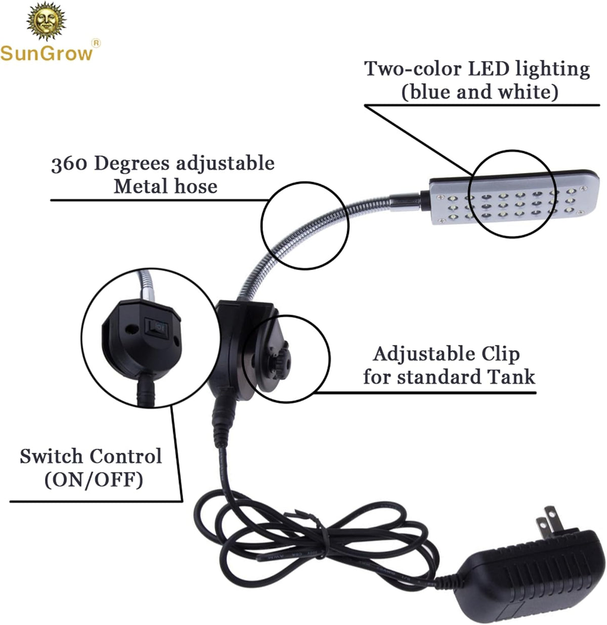 SunGrow 4.8W Aquarium Light for Fish Tank, 24 LEDs, White & Blue – Essentials for Fish - image 3