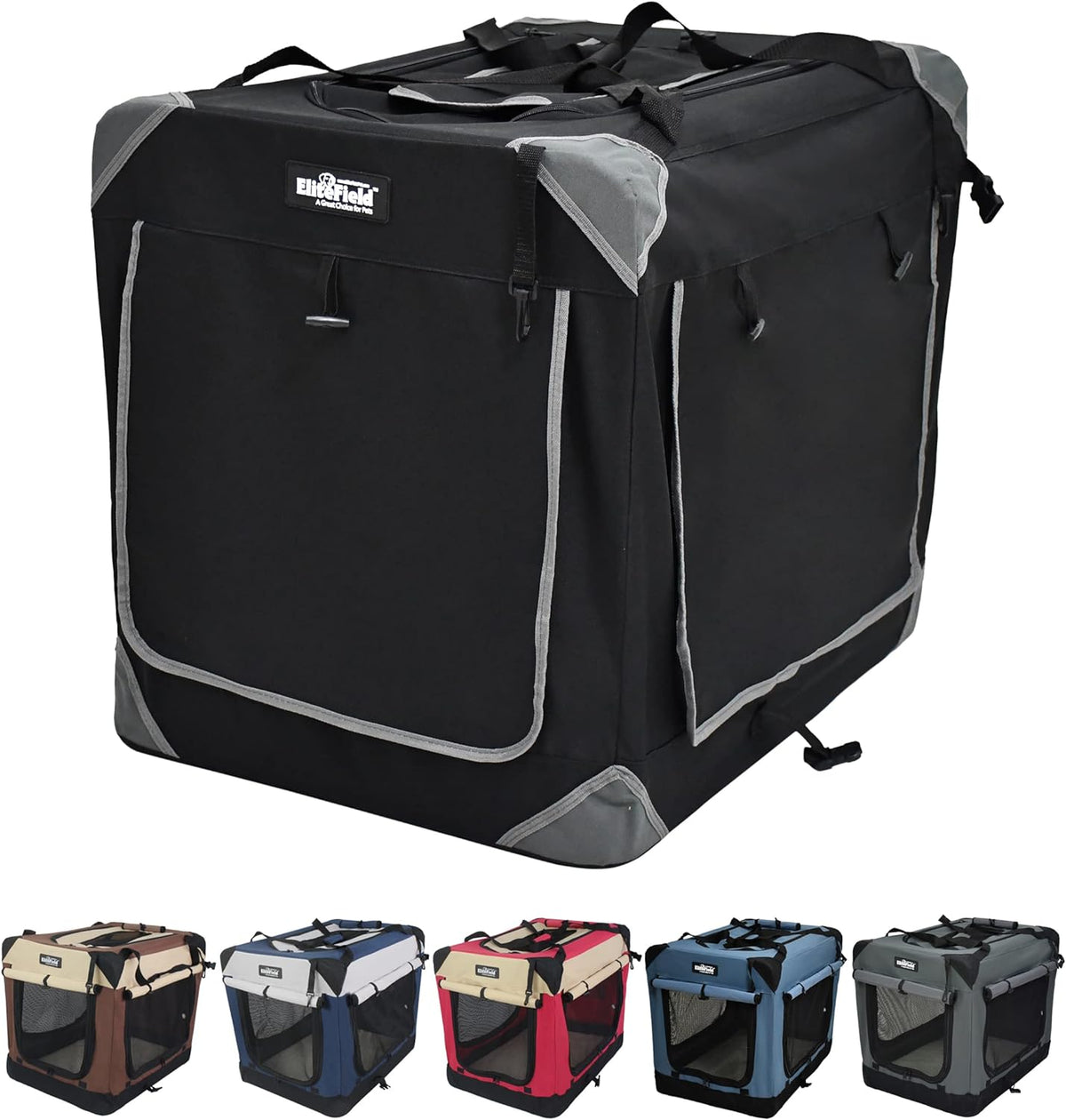 EliteField 4-Door Folding Soft Dog Crate with Curtains – Essentials for Dogs - Black / 30.0"L x 21.0"W x 24.0"H