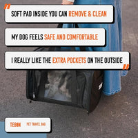 17.5" Pet Travel Carrier Bag - Collapsible Cat & Dog Carrier - Breathable, Durable & Spacious - Fits Small and Medium Pets up to 15lbs - Pet Travel Bag by Tebon