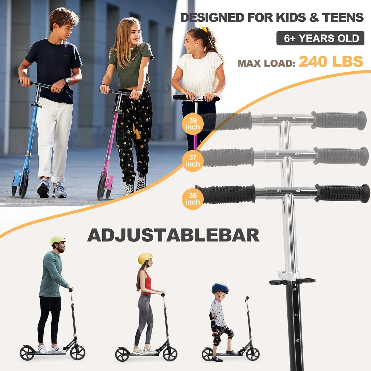 TENBOOM folding kick scooter with 8 inch wheels, rear brake and adjustable handlebar - view 3