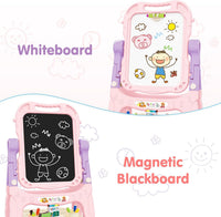 Amagoing Easel for Kids, Adjustable Standing Art Easel for Toddler, Double Side White Chalk Board - pink - image 3